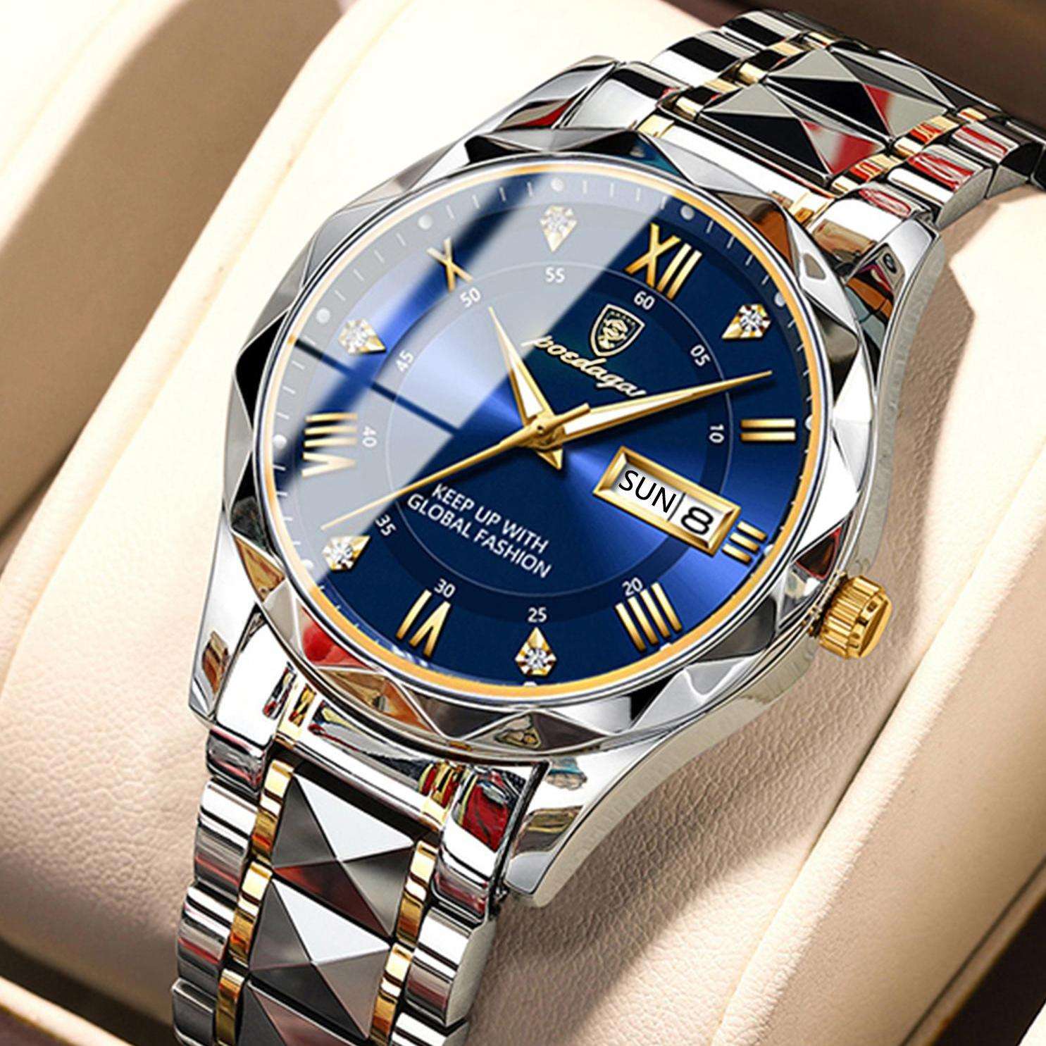 New Poedagar 615 Luxury Men Quartz Watches Green Silver Black Gold Color Reloj Stainless Steel Leather Montre Homme Wristwatch