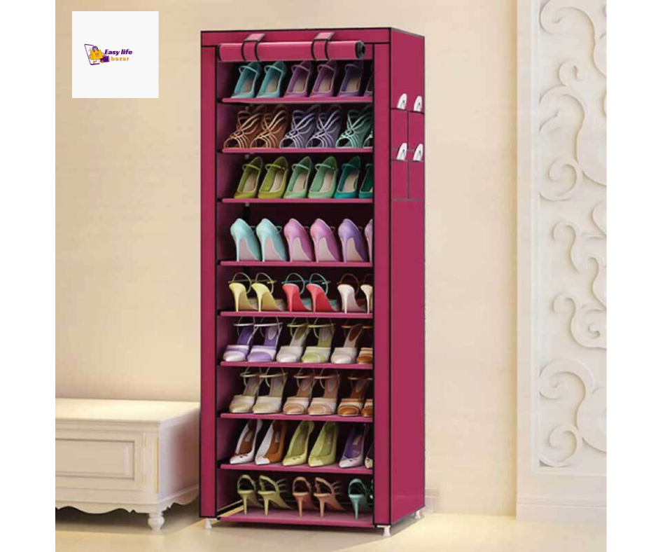 👟 9 Layer Foldable Fabric Shoe Rack